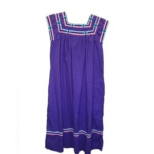 Maurada Vintage 100% Cotton Purple Dress with Plaid Accents Size Small
